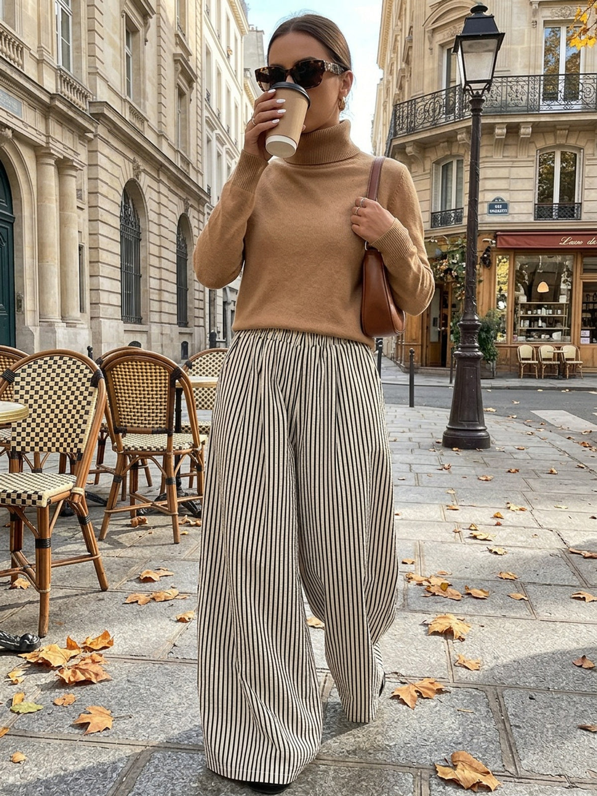 Striped Wide Leg Pants Women Elastic Waist Vertical Stripe Casual Trousers Comfortable Year Round Wear Machine Washable