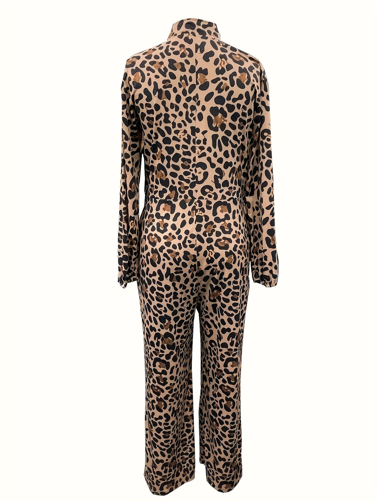 Women Leopard Print Jumpsuit Waist Tie Knot Casual One Piece Spring Summer Fall Khaki S-XXL