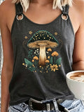 Mushroom Print Tank Top Women Bohemian Double Ring Strap Casual Summer Top Unique Graphic Tee Date Night Cafe Outfit