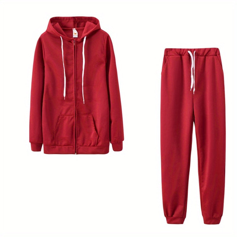 Women's Zip-Up Hoodie Jogger Set 2 Piece Tracksuit Sweatsuit Casual Solid Color Sweatpants Outfit S-XXL