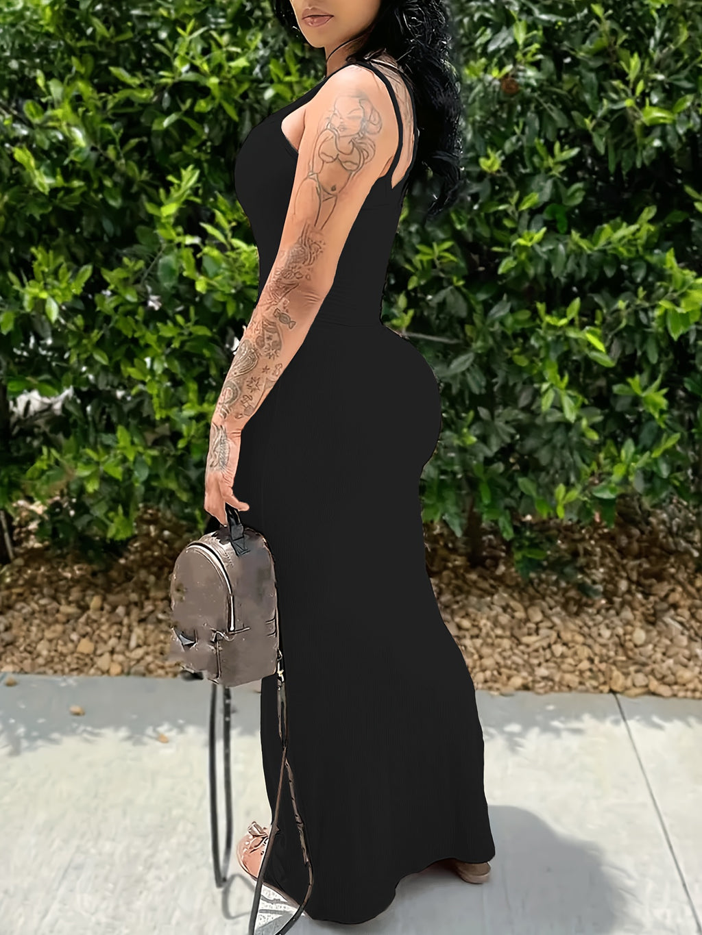 Ribbed Sleeveless Maxi Dress Women 3-Pack Slim Fit Thin Strap Casual Dress with Pockets Black Grey White All Season