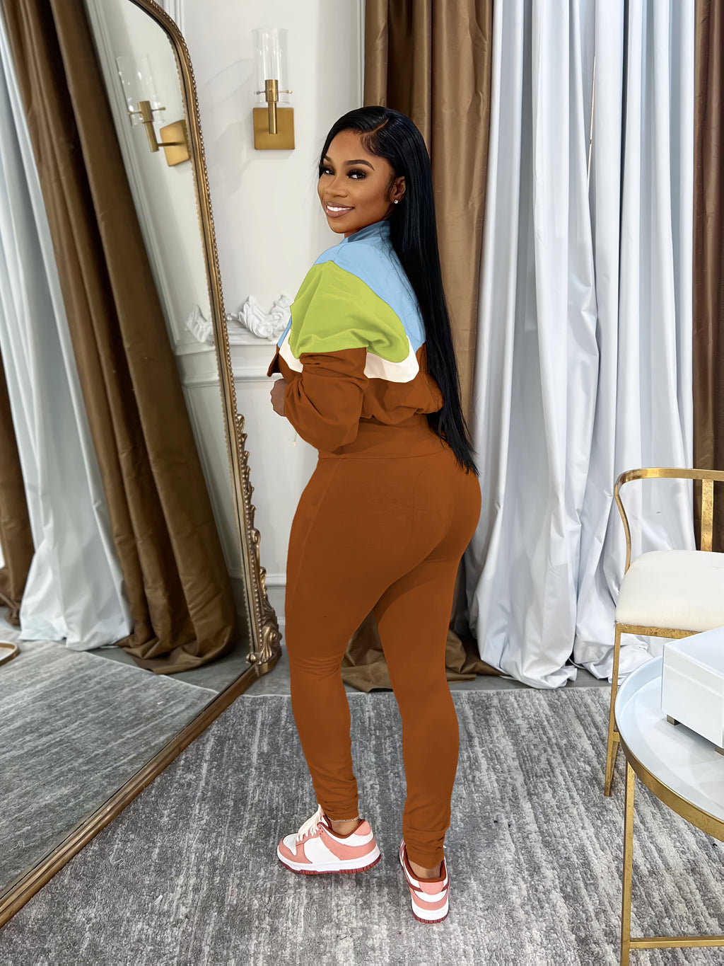 Lapel Crew Neck Sweatsuit Set for Women – Half-Zip Long Sleeve Sweatshirt & Sweatpants 2-Piece Casual Outfit, Solid Color Fall Winter Loungewear