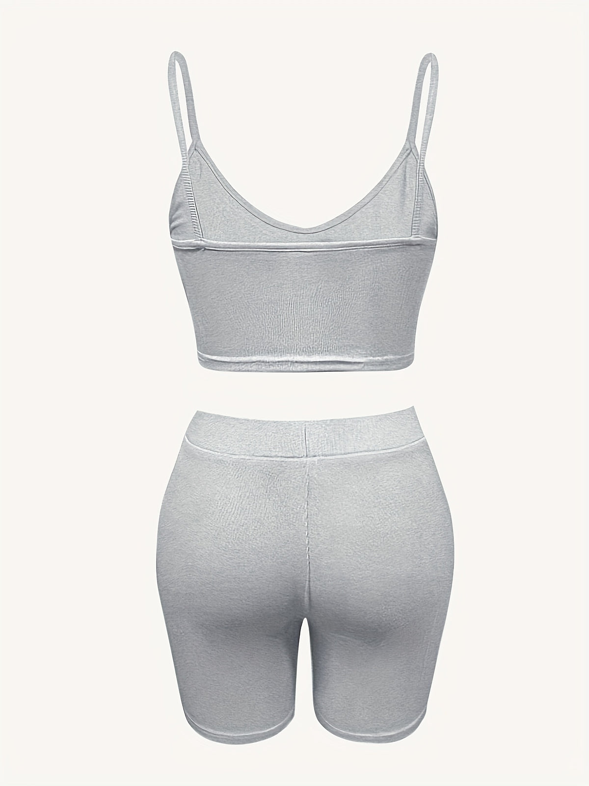 Women's 2-Piece Suspender Crop Top & Shorts Set – Slim Fit Solid Color Knit Summer Casual Suit