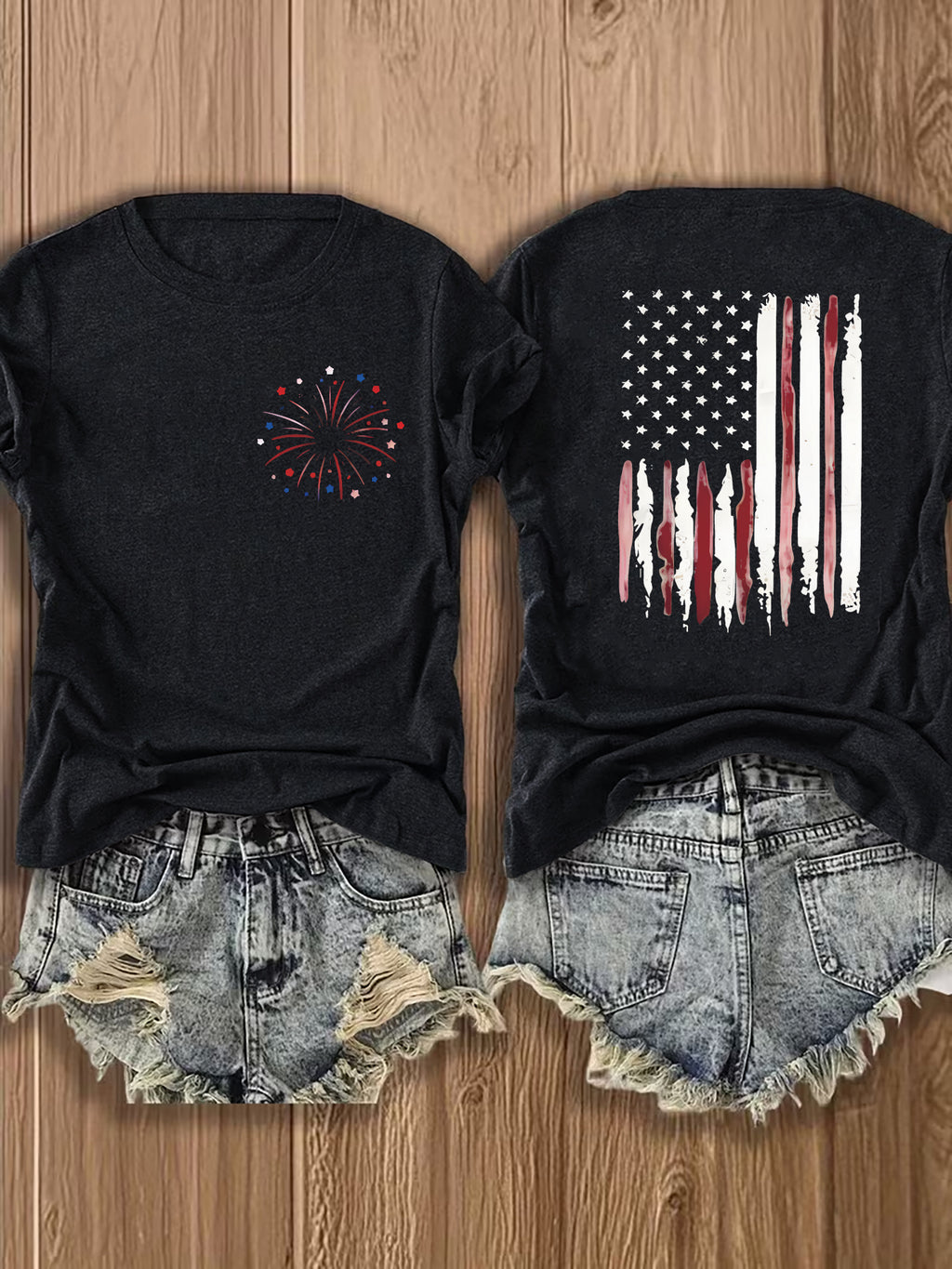 American Flag Print T-Shirt Women Patriotic Graphic Tee Short Sleeve Crew Neck | Fireworks USA Print Lightweight Breathable Top for 4th of July Summer Daily Wear