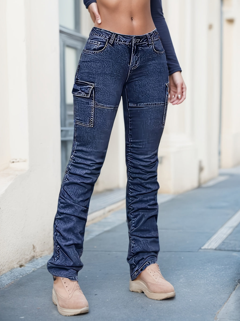 Wide-Leg Cargo Pants for Women Heavy Duty Work Utility Pockets Beltless Waist Zip Closure Straight Leg All-Season Outdoor Casual Trousers S-XXL