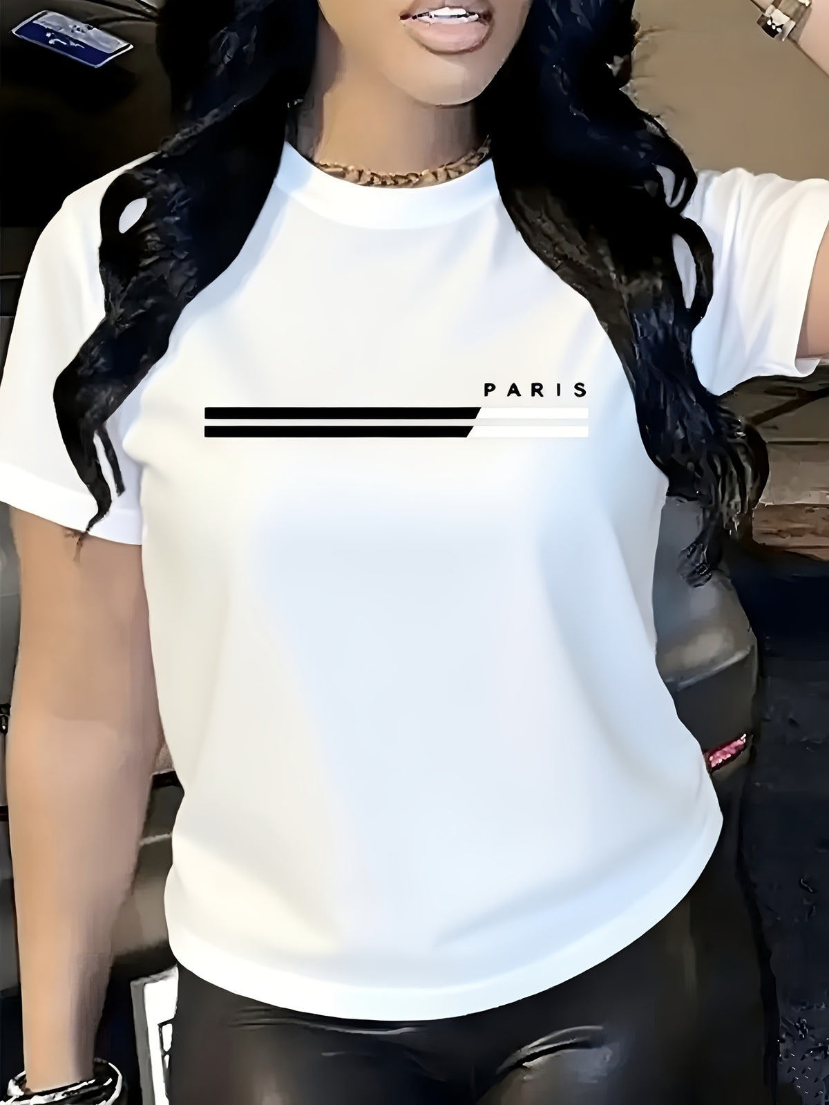 Women's Anime Alphabet Graphic Print Round Neck T-Shirt 180g Short Sleeve Smooth Knit Casual Spring Summer Tee