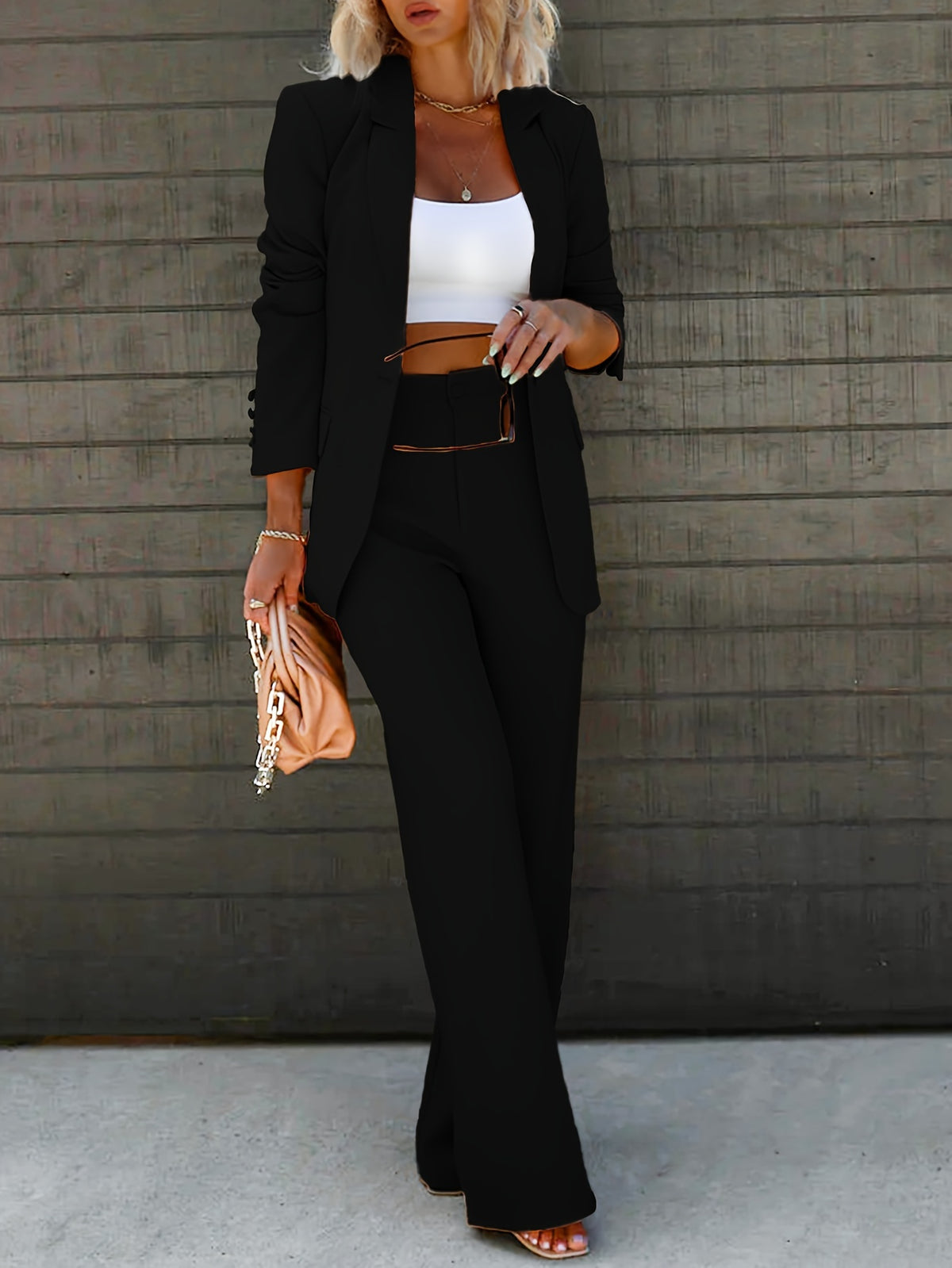 Women's Solid Color Suit Blazer Long Sleeve All-Season Formal Casual Jacket Confident Timeless Style Versatile Women's Outerwear
