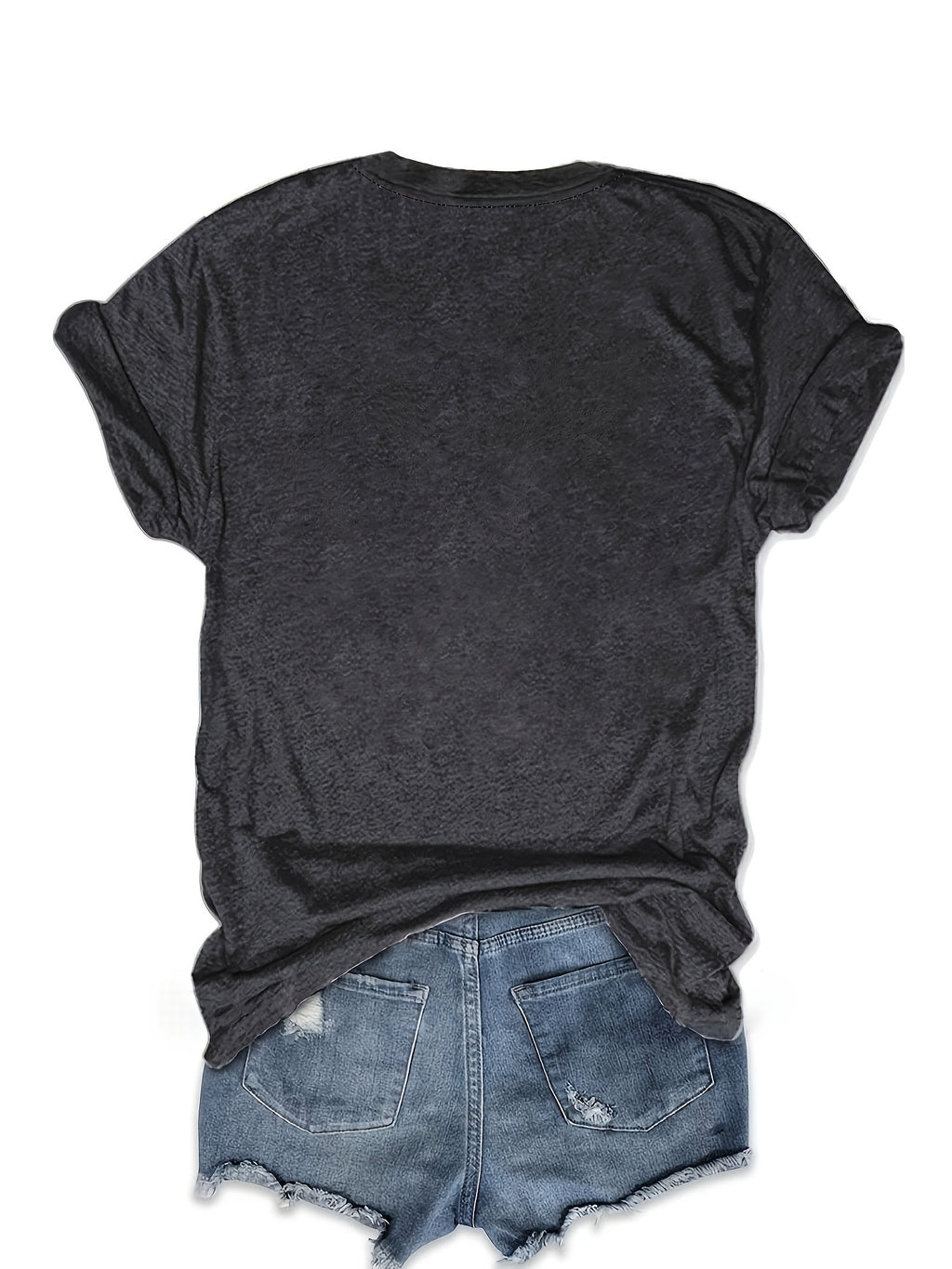 Women's Casual Letter Cross Floral Print T-Shirt Short Sleeve Round Neck Top | S-XXL Dark Gray Black White