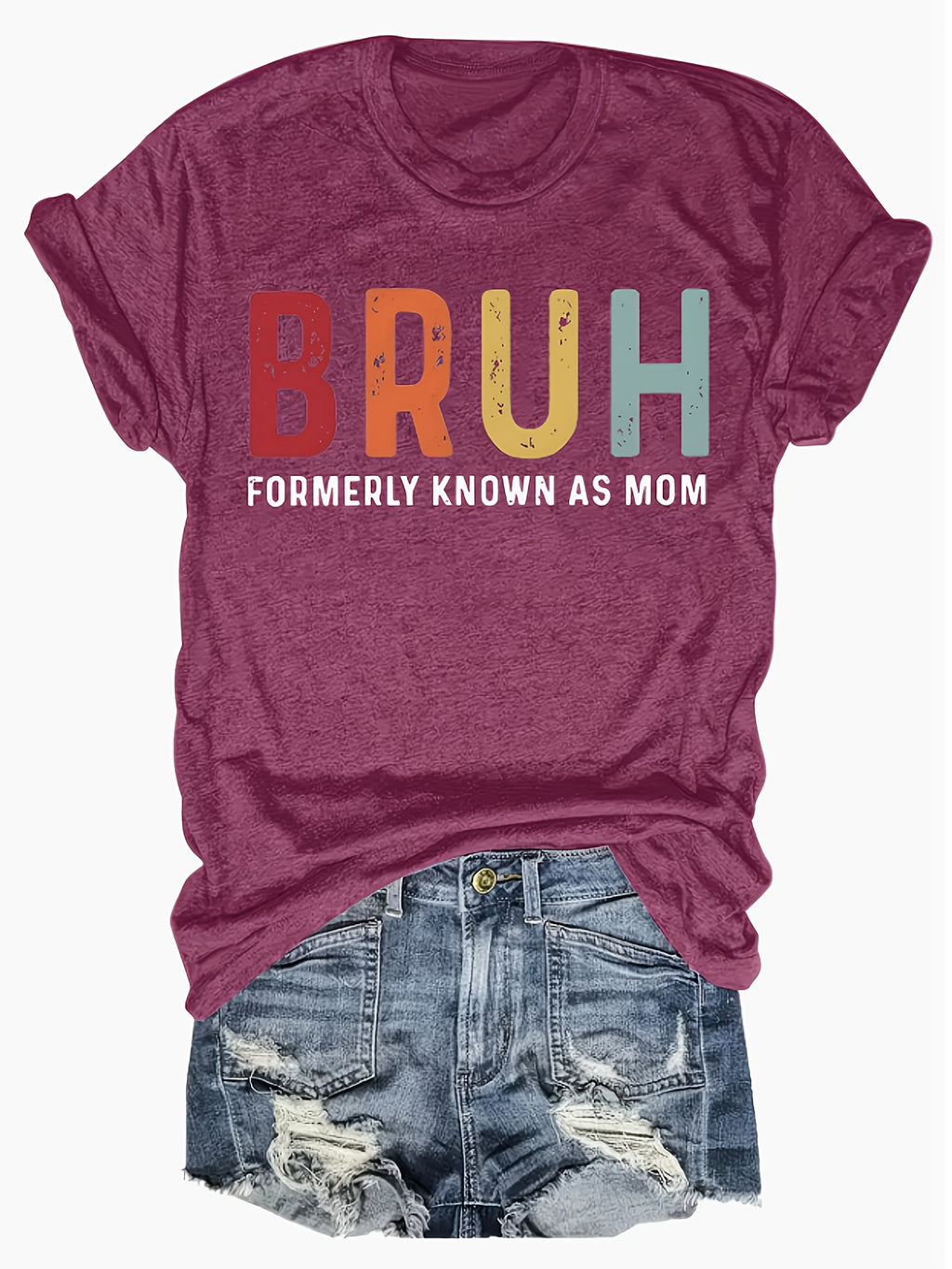 Bruh Formerly Known As Mom T-Shirt Women Funny Graphic Tee Crew Neck Short Sleeve Casual Summer Top Novelty Mom Gift Vacation