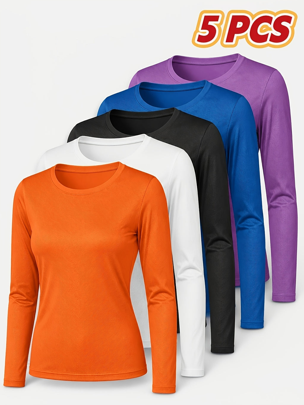 5-Pack Long Sleeve Women T-Shirts V-Neck Moisture-Wicking Breathable High Stretch Outdoor Solid Color Top Four Seasons Assorted Colors