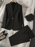 Women's Waistcoat and Suit Pants 2-Piece Set Solid Color Single Button Single-Breasted Long Sleeve Vest Trouser Outfit Spring Fall
