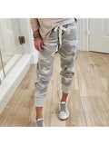 Women's Camouflage Print Joggers Drawstring Waist Cropped Casual Trousers All-Season Light Grey S-XXL