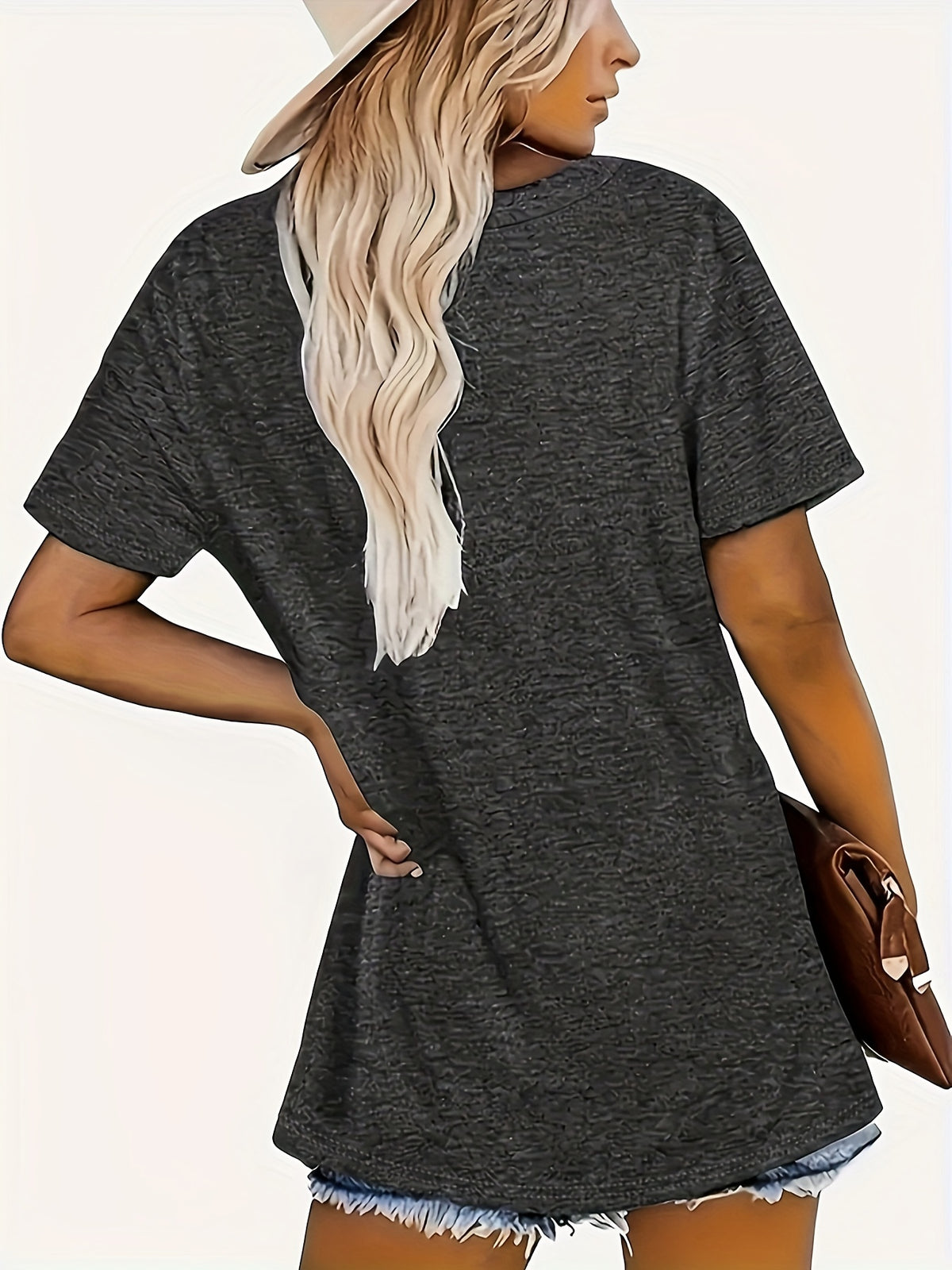 Alphabet Position Print Loose Fit T-Shirt Women Crew Neck Short Sleeve Casual Summer Tee Stretch Knit Top Dark Gray White Apricot S-XXL
