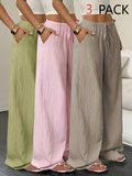 Wide Leg Pants Women 3 Pack Drawstring Waist Pockets Solid Color Elegant Casual Long Trousers Four Seasons Daily Vacation S-XXL