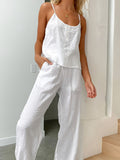 Camisole Pants Two-Piece Set Women Sleeveless Loose Fit Elegant Coord Outfit | Chic Feminine Matching Set for Summer Spring Casual Daily Wear & Vacation