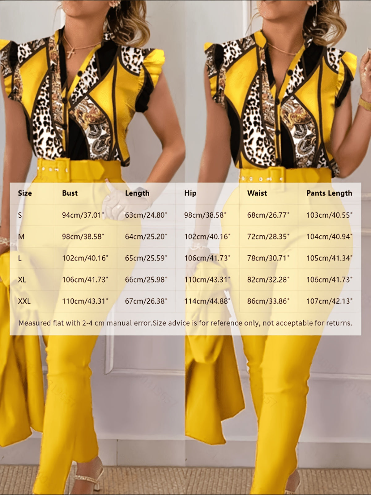Printed Lotus Leaf Ruffle Sleeve Top Pants 2 Piece Set Women Belt Leopard Camo Print Spring Summer Outfit S-XXL