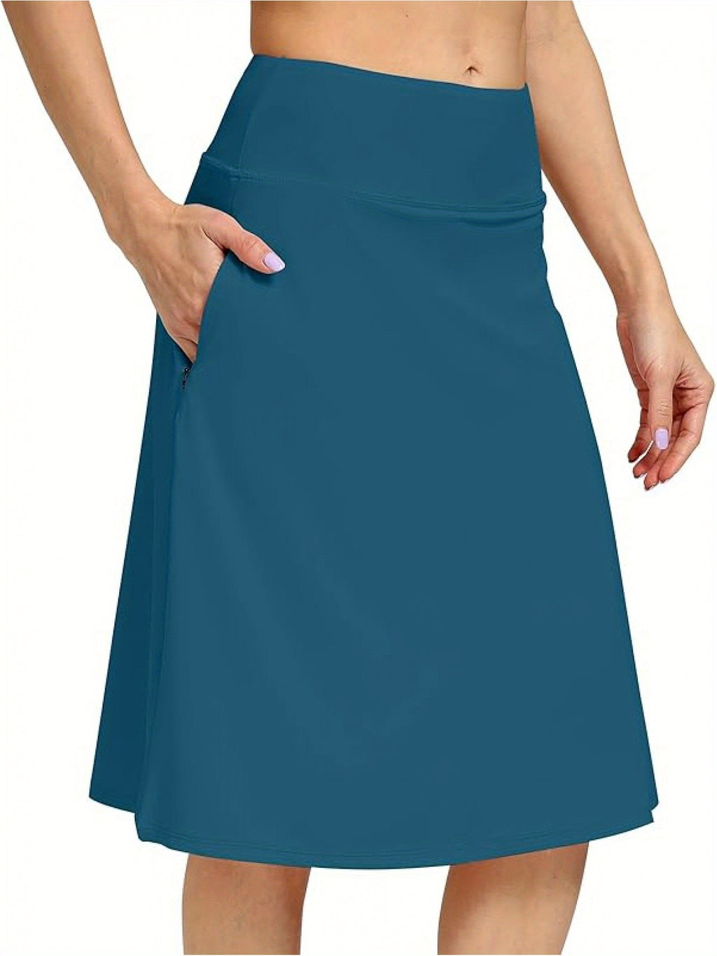 Women's Office Midi Skirt Built-in Shorts Hidden Drawstring Zip Pocket Business Casual Skirt with Shorts Lining Versatile Everyday