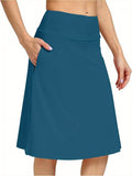 Women's Office Midi Skirt Built-in Shorts Hidden Drawstring Zip Pocket Business Casual Skirt with Shorts Lining Versatile Everyday
