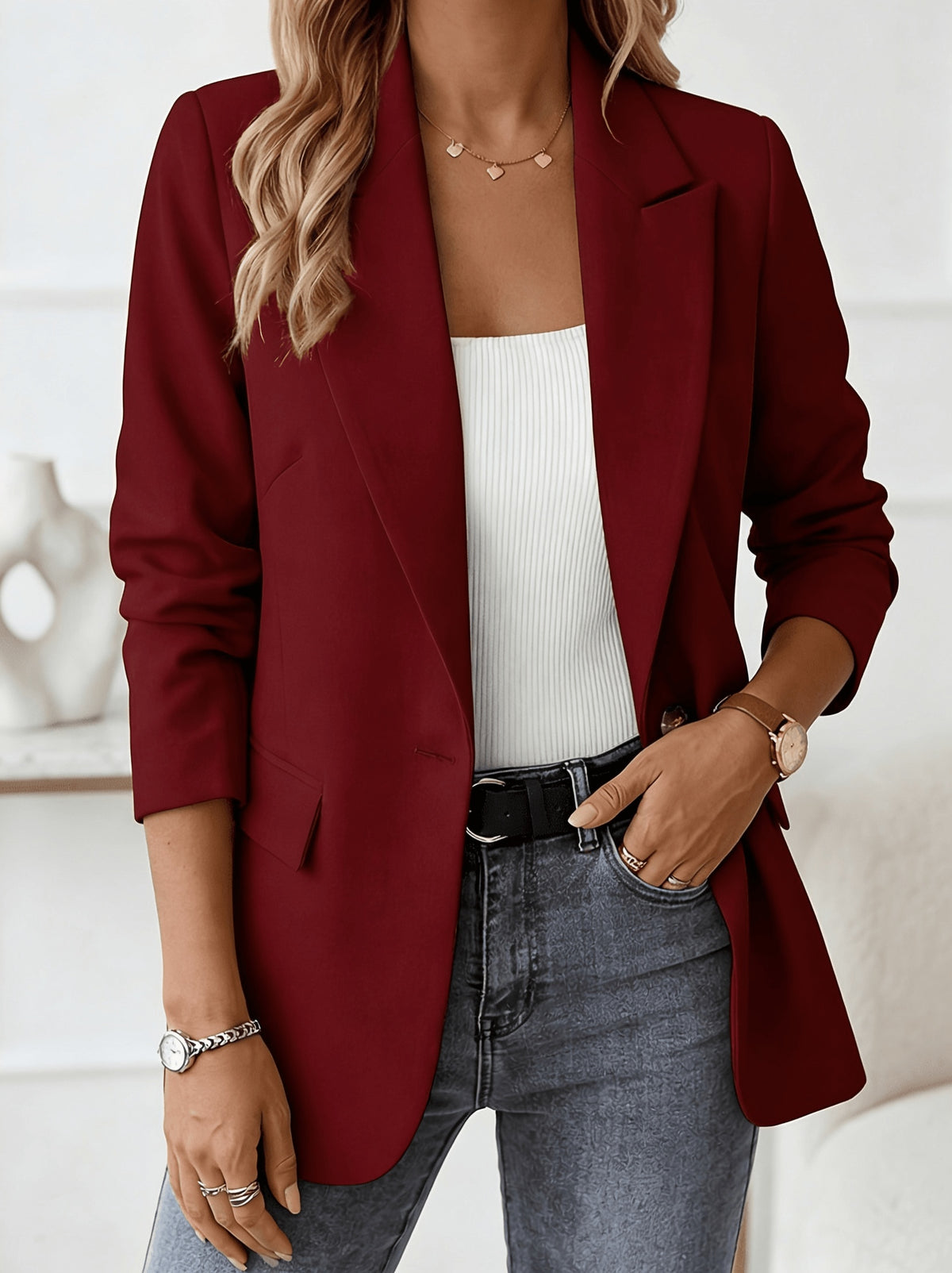 Women's Solid Color Lapel Office Blazer Long Sleeve Elegant Small Suit Jacket Spring Autumn Multi-Color Selection Professional Wear