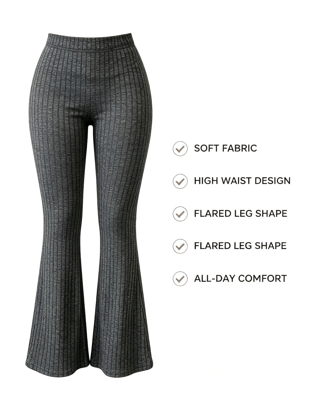 High Waist Flare Leg Pants Women 3-Pack Ribbed Stretchy Bootcut Curvy Black Gray S-XXL