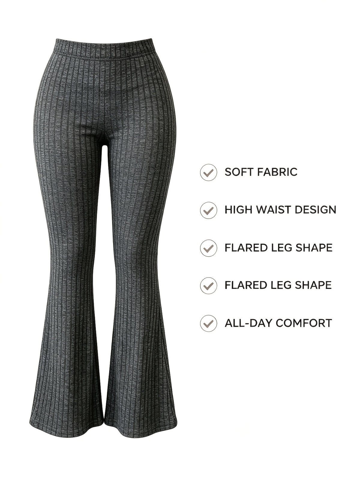 High Waist Flare Leg Pants Women 3-Pack Ribbed Stretchy Bootcut Curvy Black Gray S-XXL