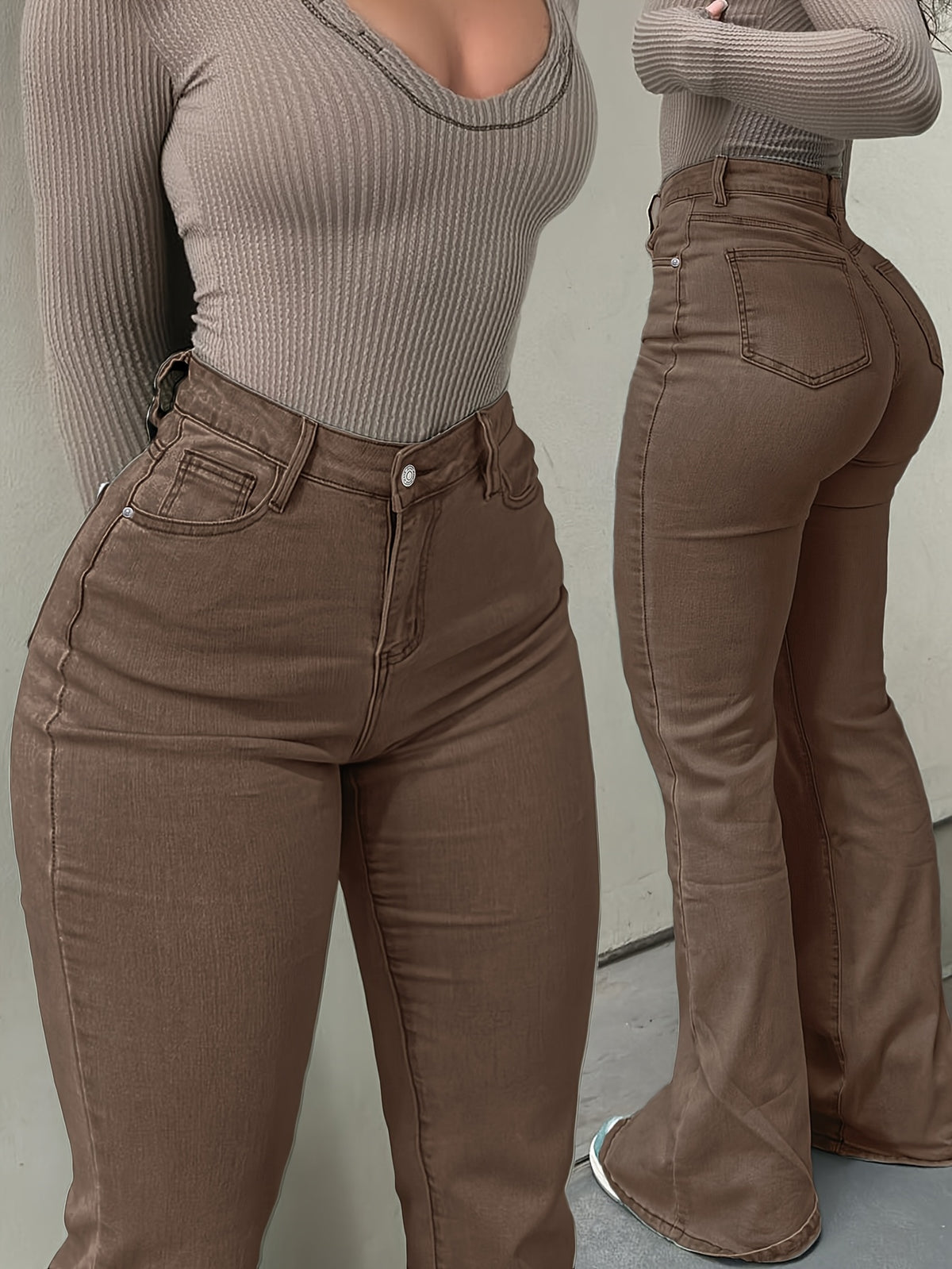 Women's Y2K Straight Leg Denim Pants High Elastic Vintage Street Style Solid Color Long Jeans Versatile Trendy Fashion Bottoms