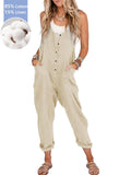 Linen Overalls Women Loose Casual Backless Jumpsuit with Pockets Sleeveless Scoop Neck Spring Summer Fall Multi Colors XS-XXL
