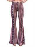 Cut-Out High Waist Wide Leg Trousers Women Flare Pants Ladder Texture Bootcut Evening Pants Mixed Color