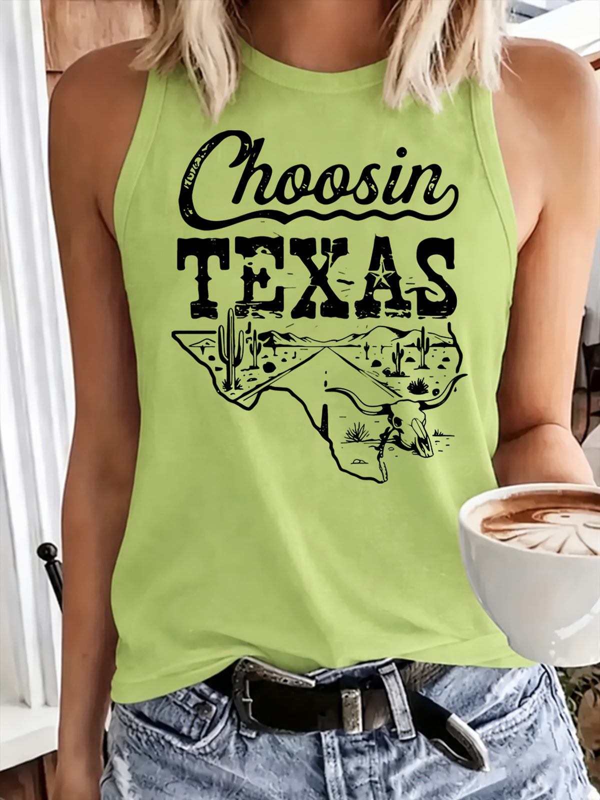 Texas Outline Print Sleeveless Tank Top for Women - Loose Casual Breathable Round Neck T-Shirt Vest, Lightweight Machine Washable Summer Top for Outdoor & Everyday Wear