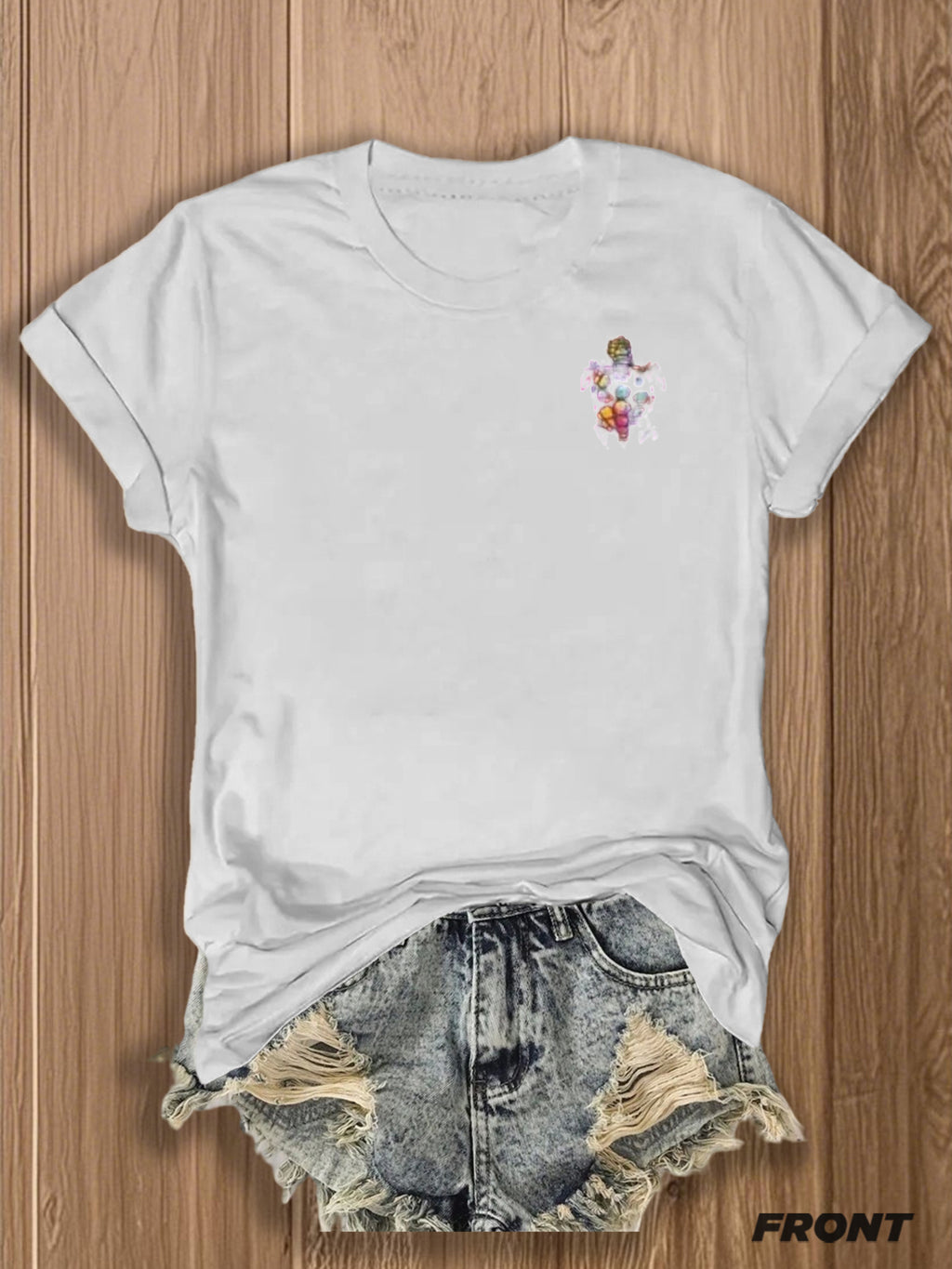 Tribal Turtle Print T-Shirt Women Colorful Artistic Double-Sided Graphic Tee Casual Beach Summer Top Nature Lover Gift S-XXL