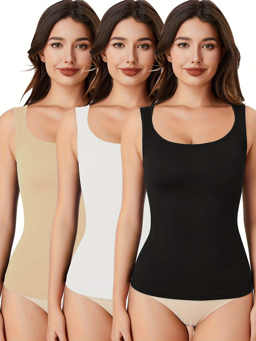 3-Pack Tummy Control Shapewear Tank Top Women Seamless Compression Camisole Body Shaper Breathable Daily Casual Wear