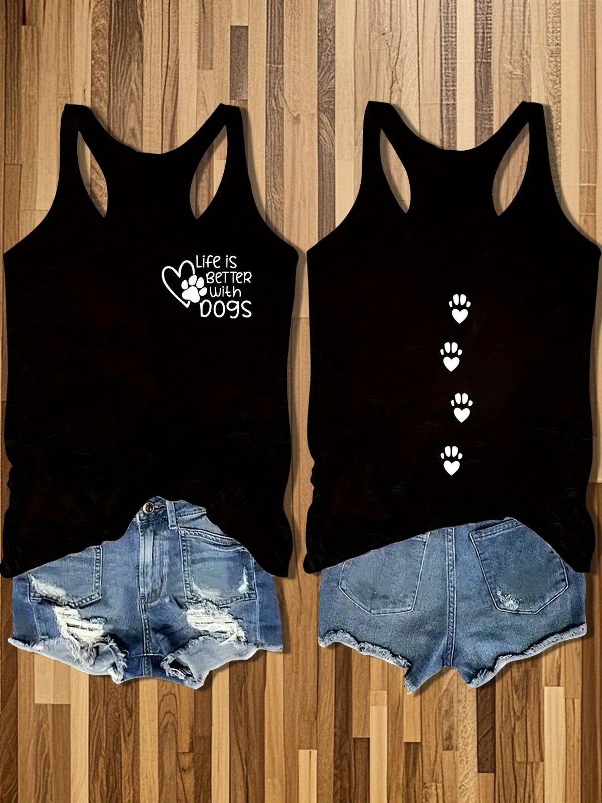 Women's Sleeveless Round Neck Vest Cat Dog Paw Print Cotton Casual Summer Top Pet Lover Lightweight Nontransparent White Black Gray Rose Red S-XXL