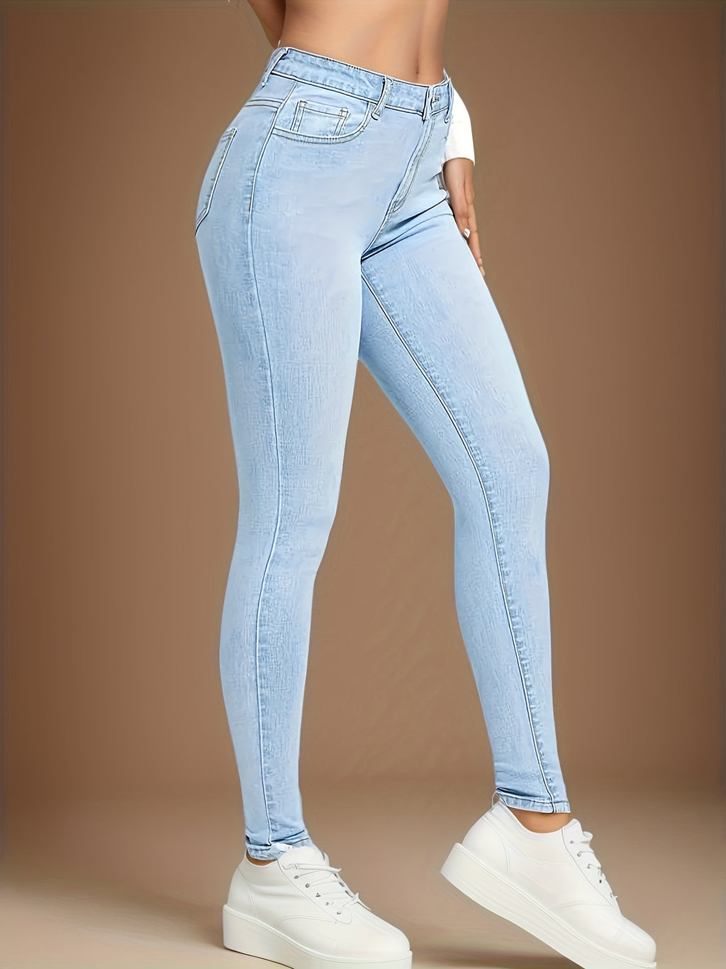 High Rise Slim Fit Blue Jeans Women Stretch Denim Pants Slant Pockets Skinny Casual Fashionable Soft Touch S-XXL