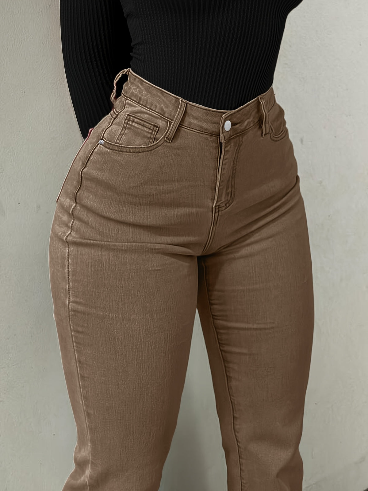 Women's Y2K Straight Leg Denim Pants High Elastic Vintage Street Style Solid Color Long Jeans Versatile Trendy Fashion Bottoms