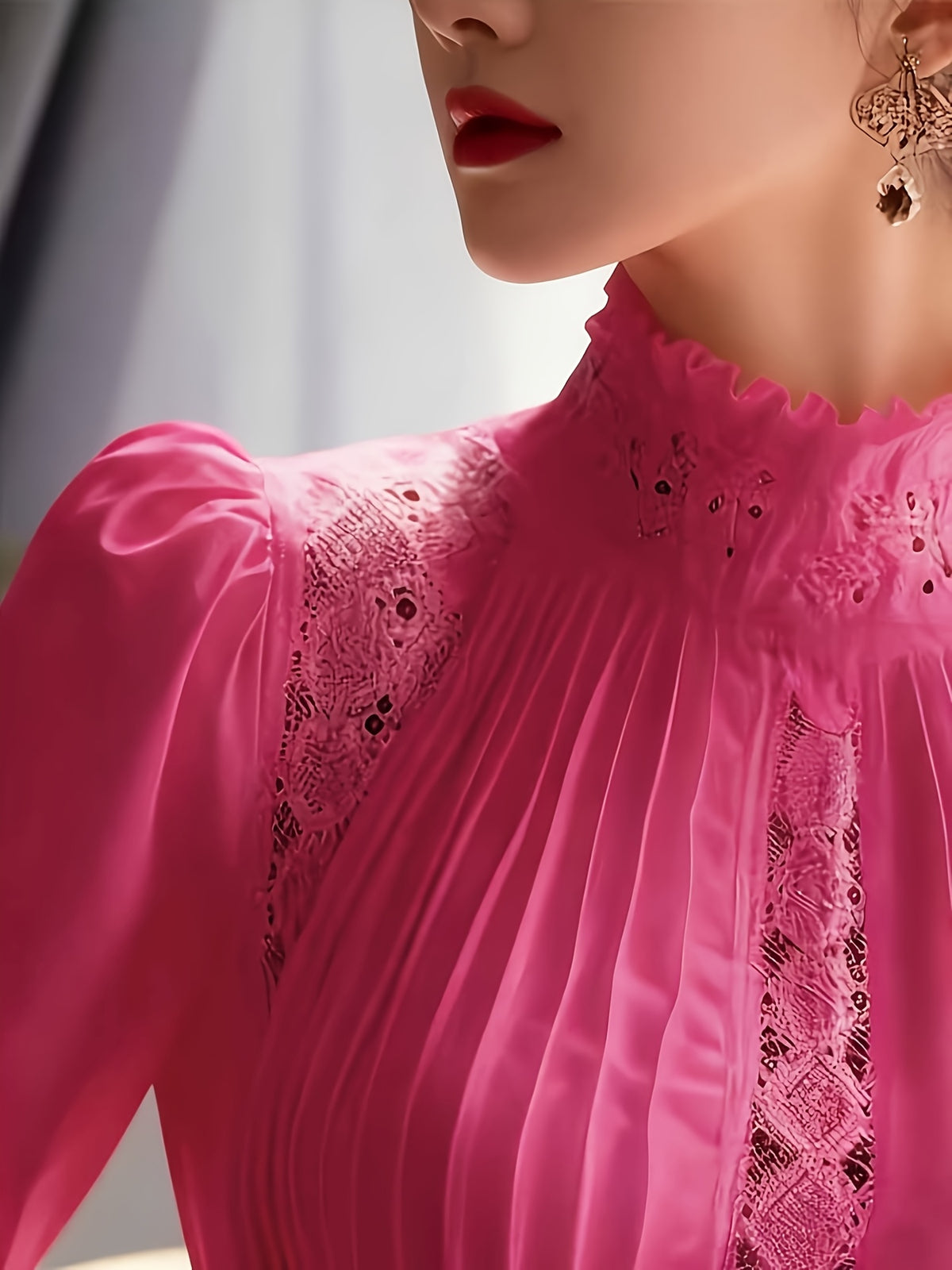 White Hollow Puff Sleeve Blouse Women Ruffled Turtleneck Elegant Luxury Top Designer Style Shirt