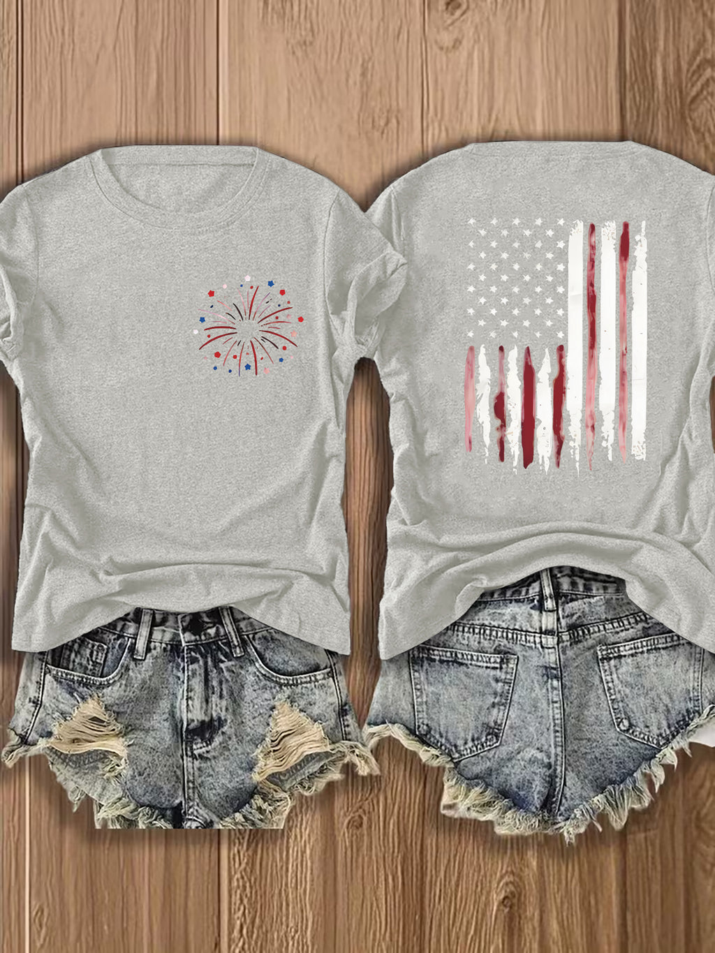 American Flag Print T-Shirt Women Patriotic Graphic Tee Short Sleeve Crew Neck | Fireworks USA Print Lightweight Breathable Top for 4th of July Summer Daily Wear