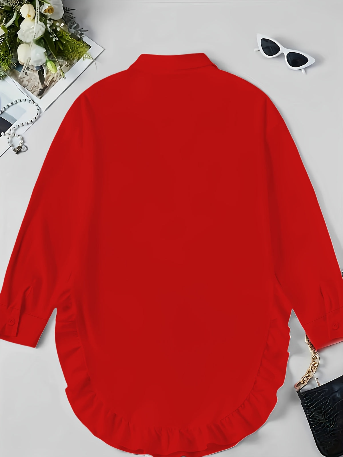 Ruffle Shirt Women Loose Oversized Frill Detail Casual Elegant Blouse Spring Summer Office Top S M L XL XXL