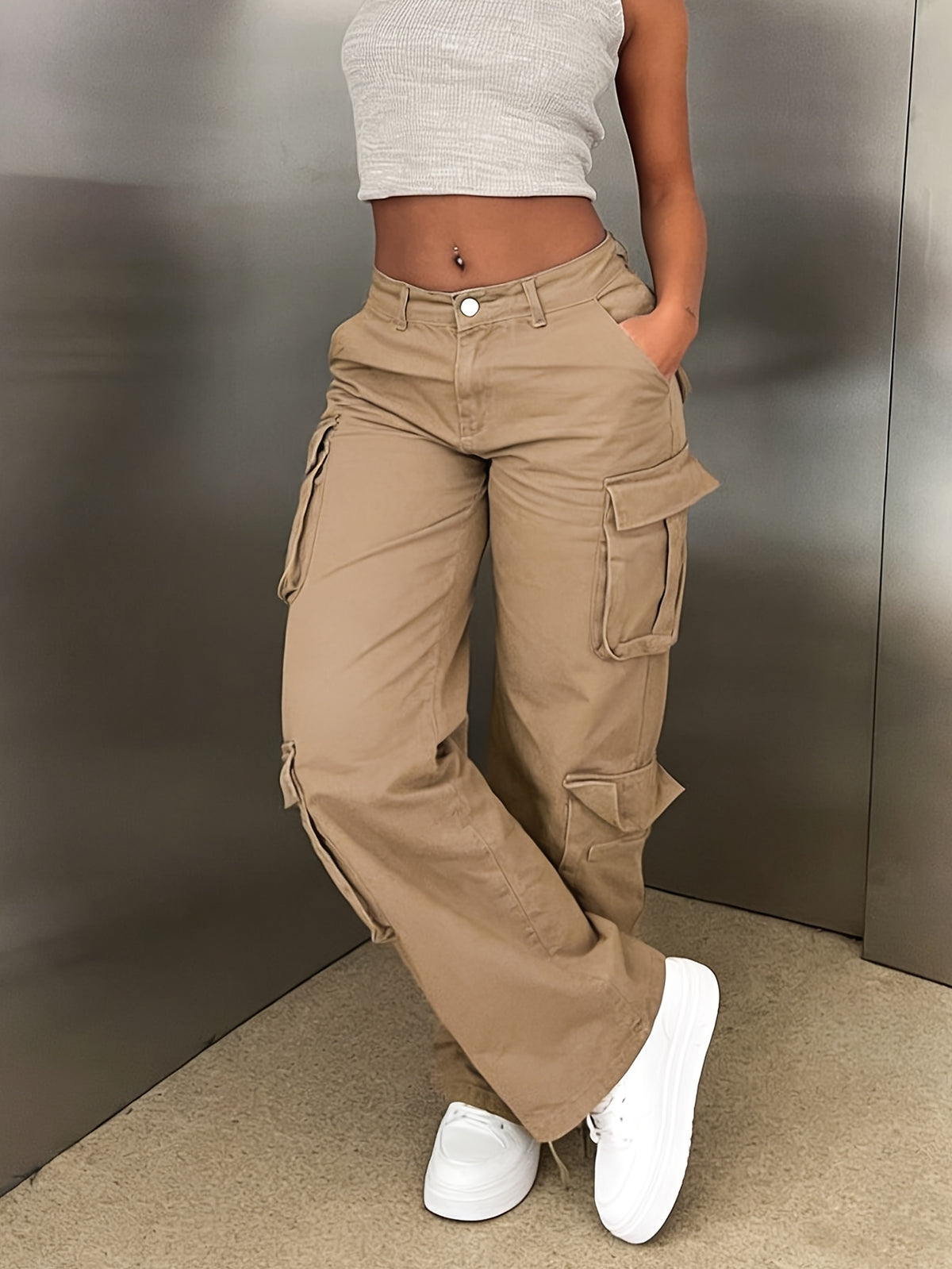 Y2K Retro Washed Cargo Pants Women Multi Pocket Street Travel Casual Vintage Basic Work Trousers Chic
