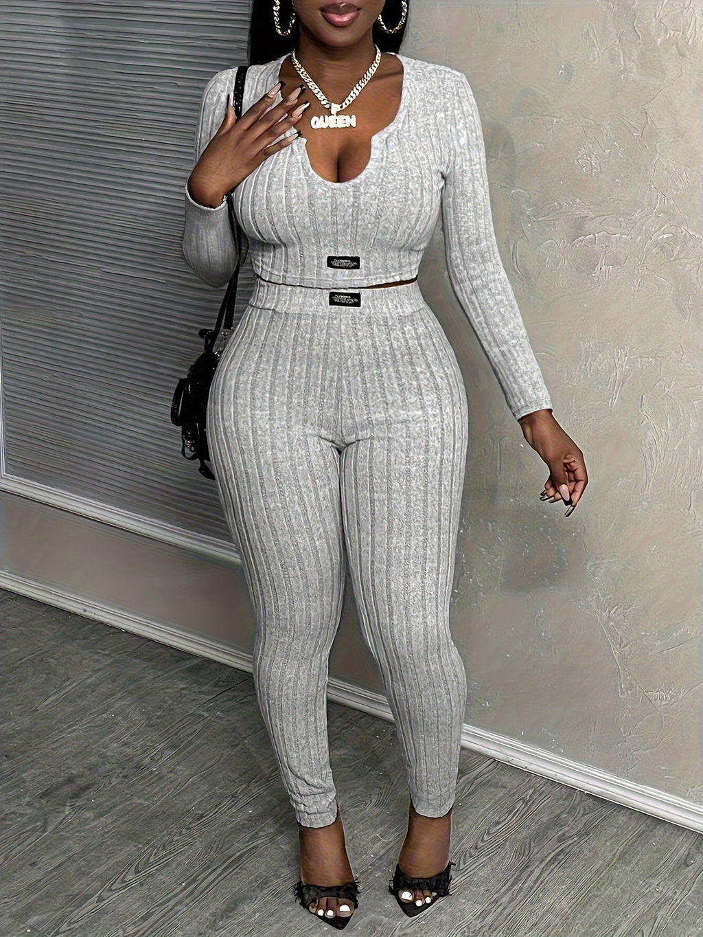 2 Piece Set Women Slim Fit Long Sleeve Top & High Waist Pants Stretchy Casual Fall Outfit Matching Set S-XXL