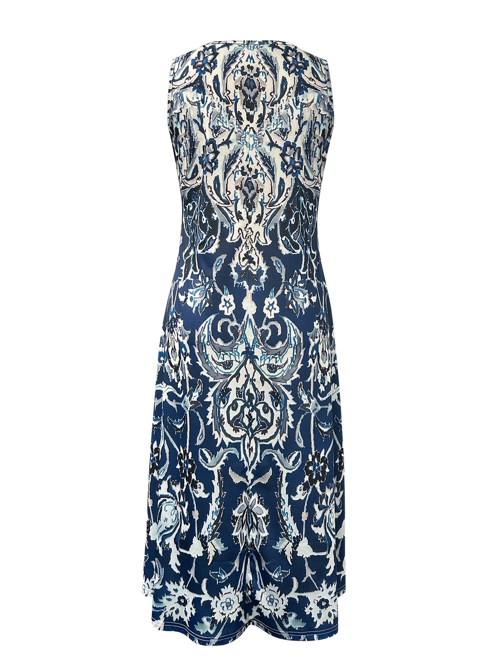 Floral Print Square Neck Midi Dress for Women – Vacation Summer Casual Geometric Pattern Stretchy Dress