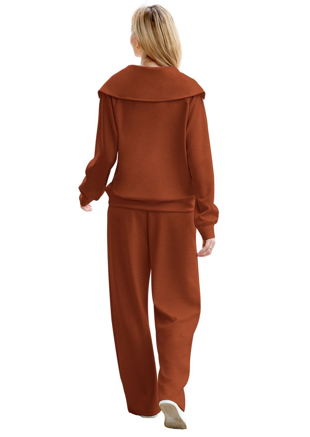 Zipper Sweatshirt Wide-Leg Pants 2 Piece Set Women Casual Tracksuit Outfit for Spring Fall - Loose Fit Jogger Co-ord Set
