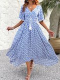 Floral Print V-Neck Tassel Dress Women Elegant Viscose Boho Midi Dress for Party Vacation S-XXL
