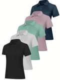 5 Pack Women's Polo Shirts Short Sleeve 3-Button Collared Moisture-Wicking Uniform Tops Work Casual Spring Summer Fall 100% Polyester