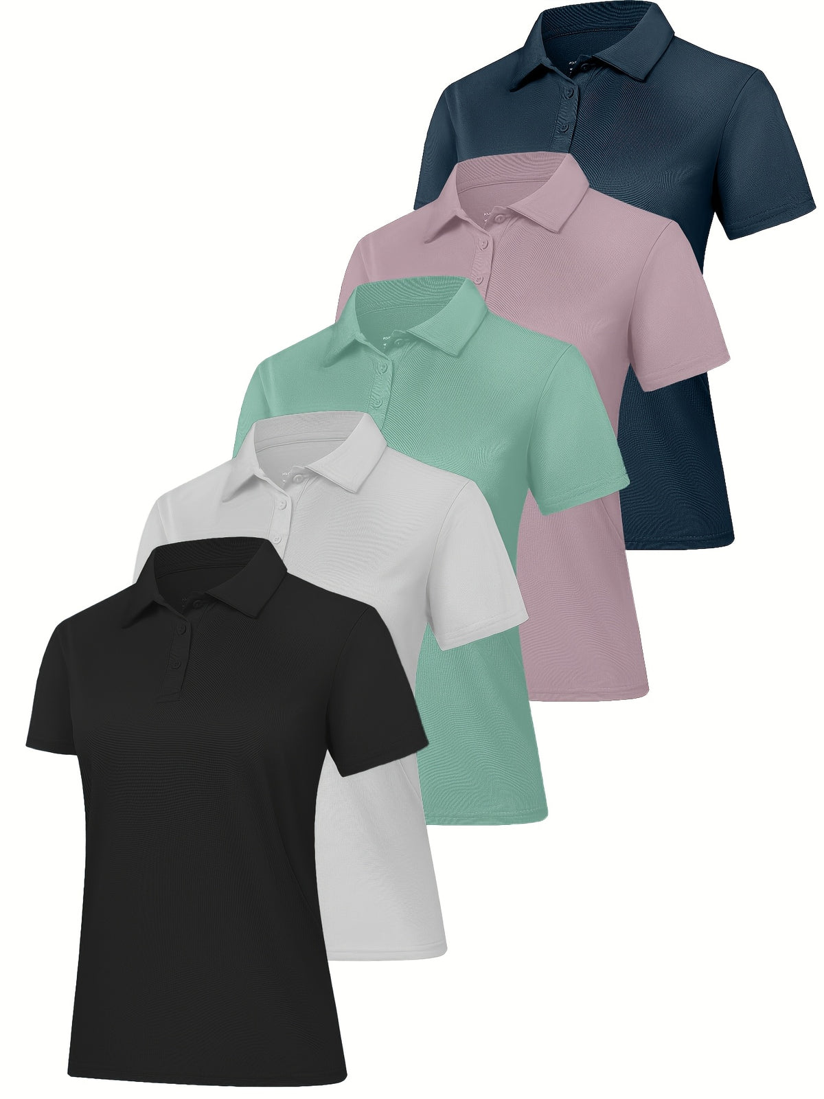 5 Pack Women's Polo Shirts Short Sleeve 3-Button Collared Moisture-Wicking Uniform Tops Work Casual Spring Summer Fall 100% Polyester