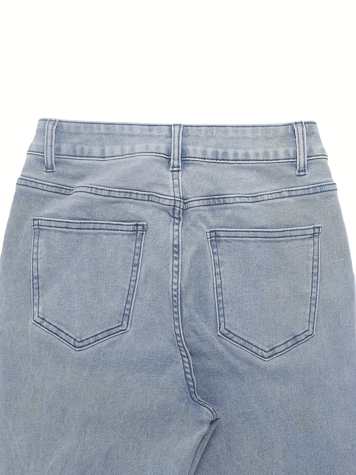 High Waist Stretch Flare Jeans Women Wide Leg Pants with Pockets – Solid Color Street Style, All-Season Comfortable Denim, Machine Washable