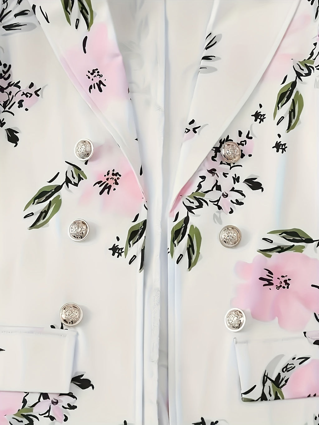 Women's Floral Print 2pcs Suit Set Double Breasted Blazer & Bodycon Skirt Elegant Lapel Office Party Stretch Matching Outfit