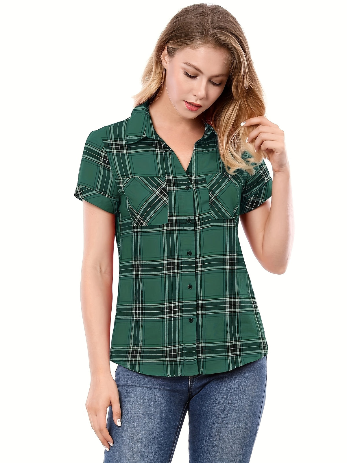 Western Plaid Button Shirt for Women | Classic Flannel Checkered Long Sleeve Top | Casual Country Style Blouse | Machine Washable Women's Plaid Shirt