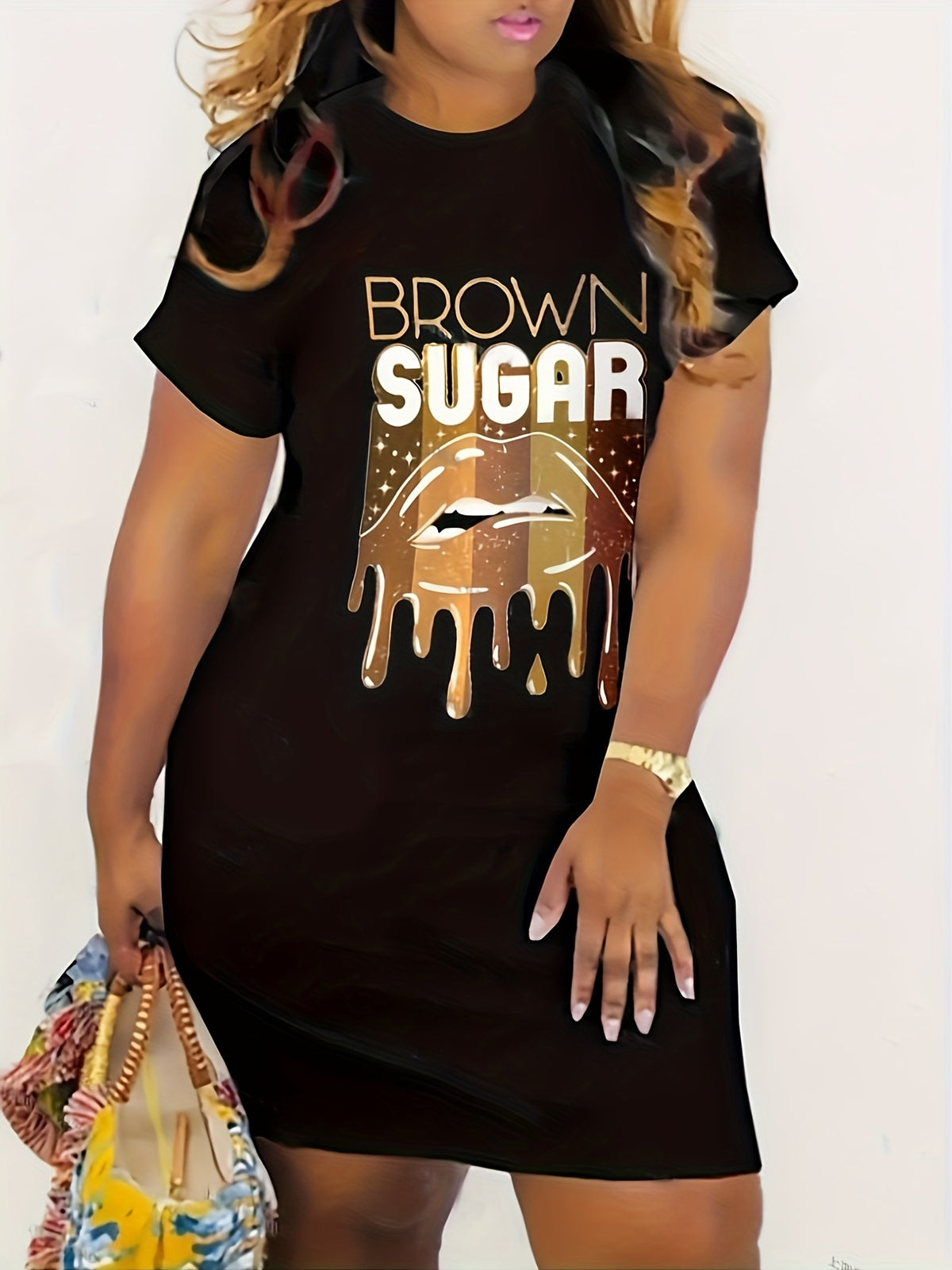 Lip Print Dress Women Crew Neck Short Sleeve Pockets Loose Casual Spring Summer Fun Fashion Dress S M L XL XXL