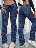 Women's High Waist Stretch Denim Pants Full Length Button Closure Casual Professional All Season Jeans