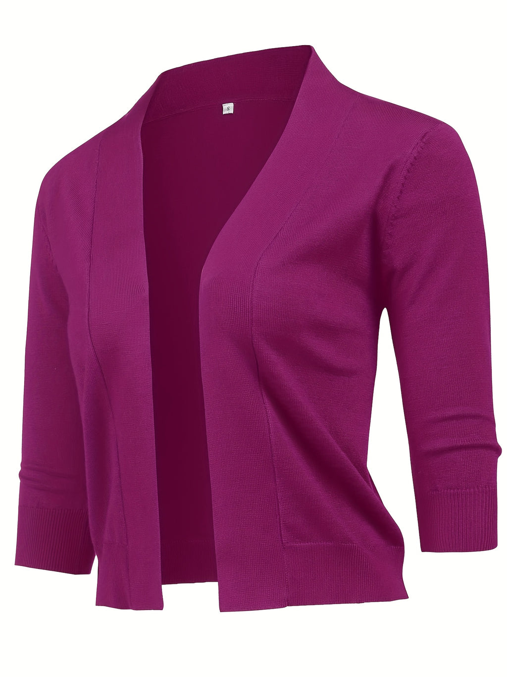 Cropped Open Front Cardigan Women 3/4 Sleeve Knit Shrug Ribbed Hem Draped Neckline Lightweight Stretchy Layering Top 9 Colors Spring Summer Fall S-XXL